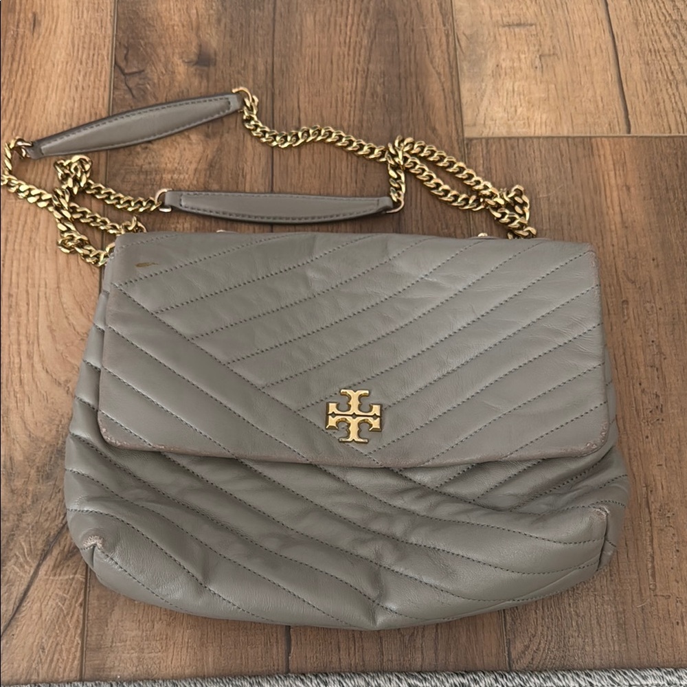 Tory Burch Gray Quilted Leather Shoulder Bag